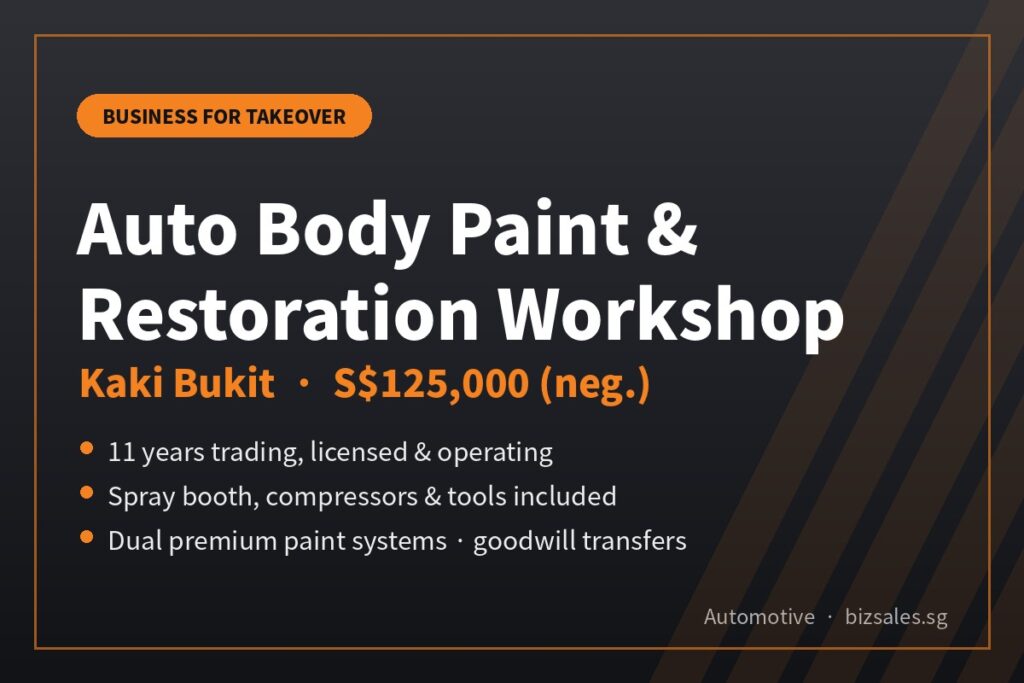 Auto body paint and restoration workshop for takeover in Kaki Bukit, Singapore