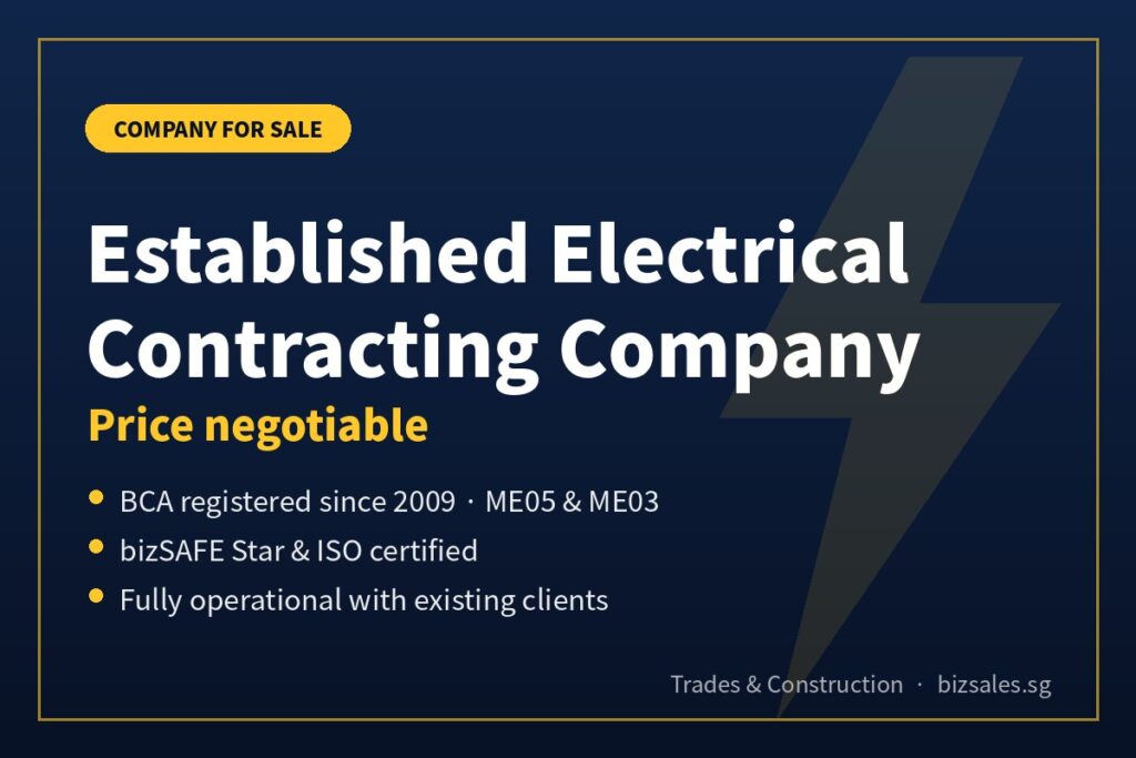 Established BCA-registered electrical contracting company for sale in Singapore